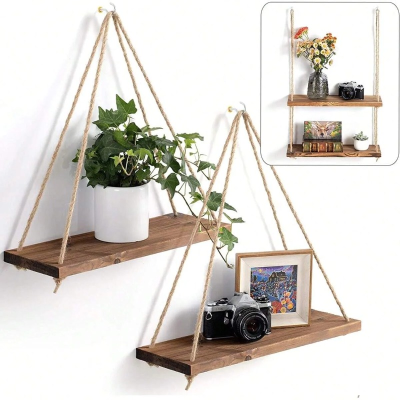 Terracotta Pot - 1PC Wooden Swing Hanging Hemp Rope