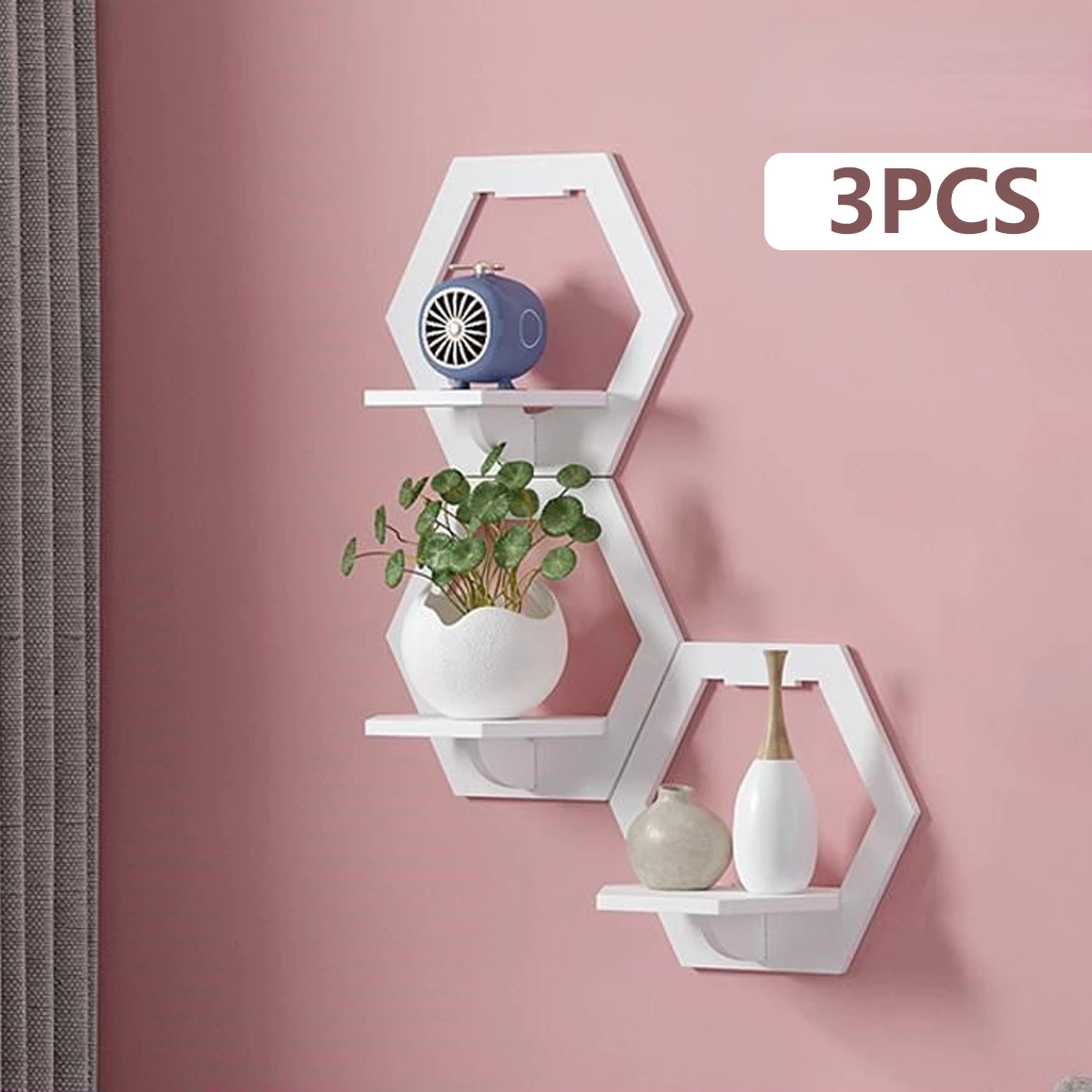 3Pcs Hexagon Wall Shelf Punch  - Terracotta Pot review and price