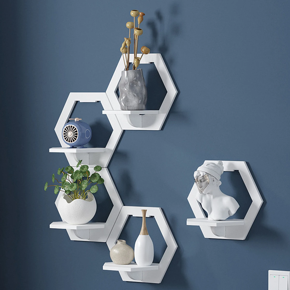 3Pcs Hexagon Wall Shelf Punch  - Terracotta Pot review and price