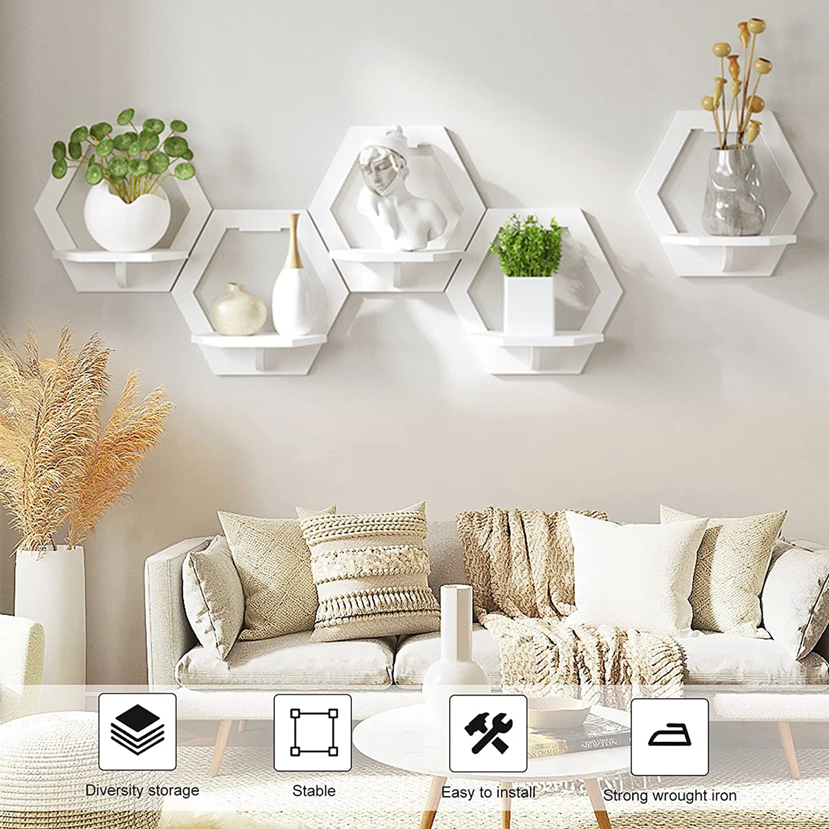 3Pcs Hexagon Wall Shelf Punch  - Terracotta Pot review and price